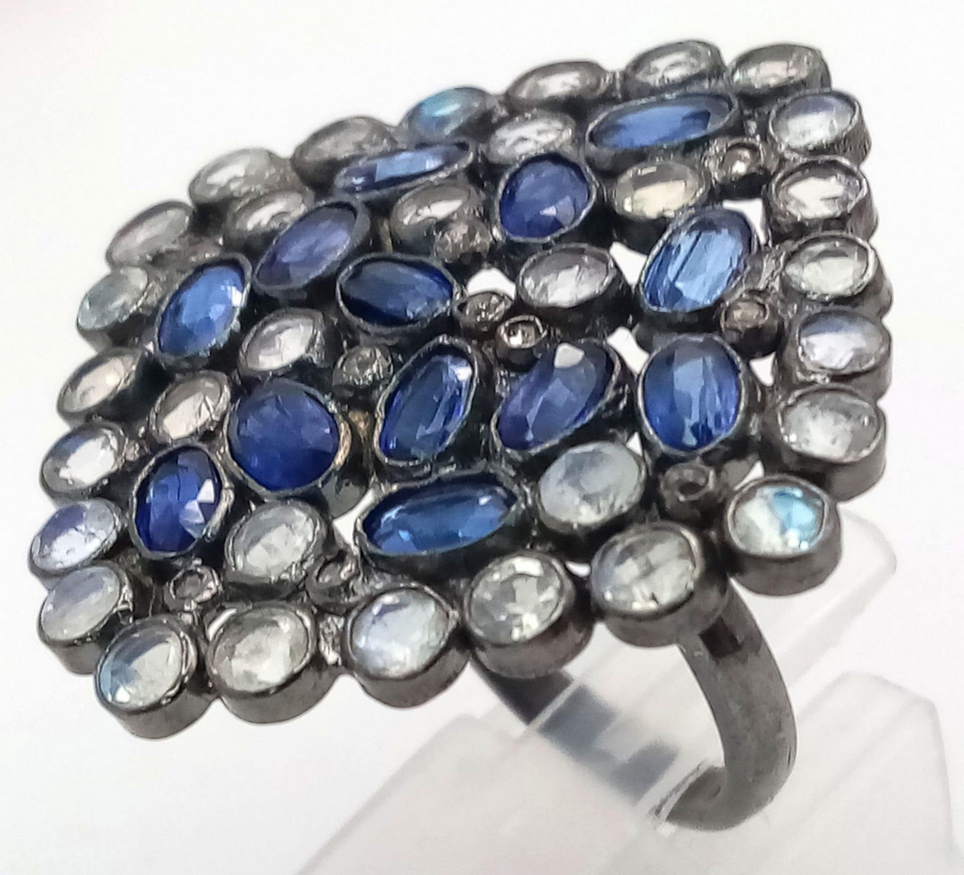 A Kyanite, Moonstone & Diamond Ring set in 925 Silver with a Black Rhodium Coating. Weight - 9. - Image 2 of 3