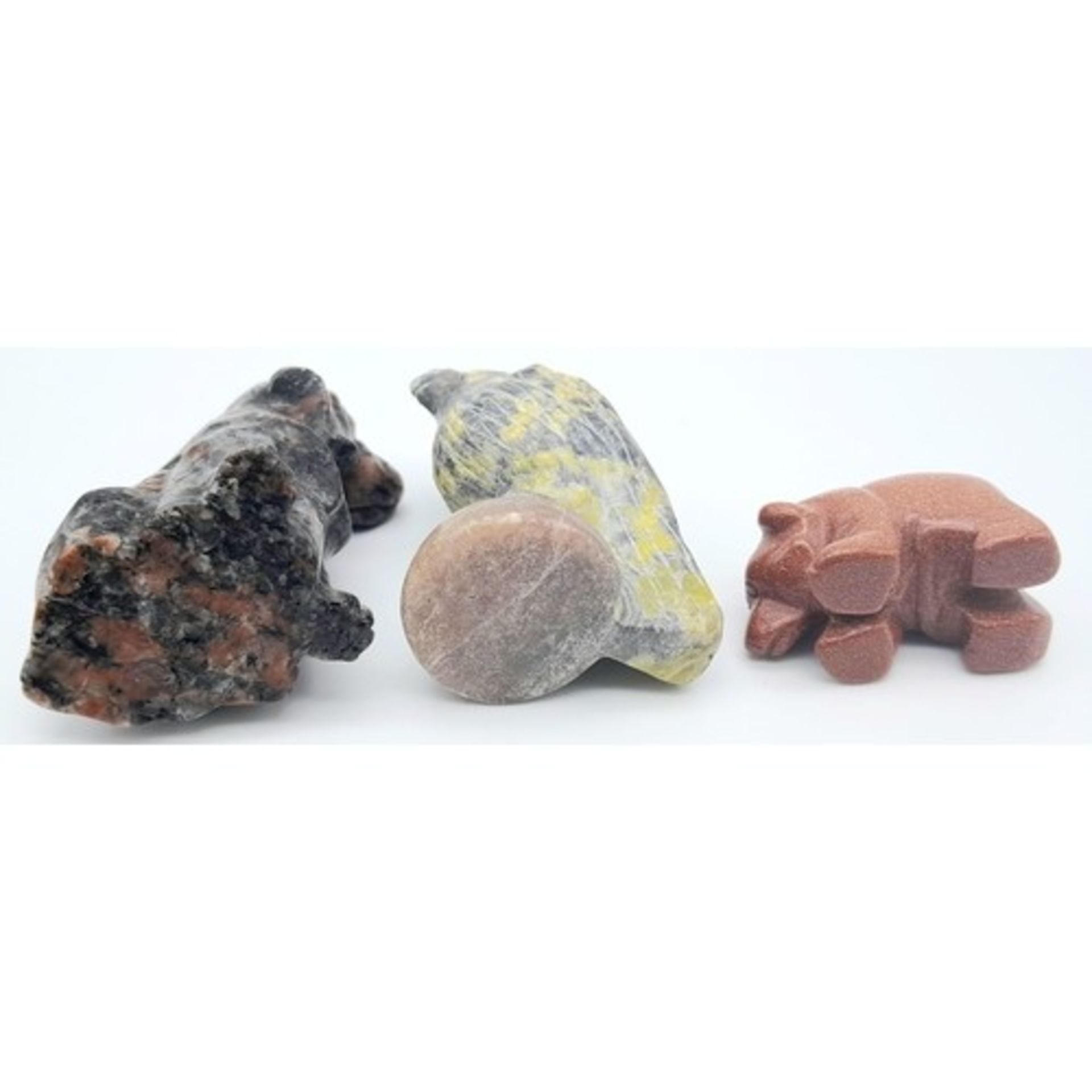 A trio of Stone Carved Animals. Featuring a Eagle, Dog and Bear. Various sizes, ranging within a - Image 3 of 5