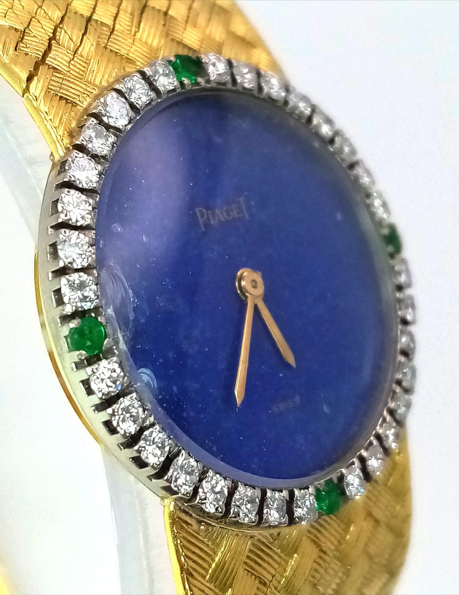 Vintage Ladies Piaget 18ct yellow gold watch, with a lapis lazuli dial (22mm) accented with a - Image 5 of 8