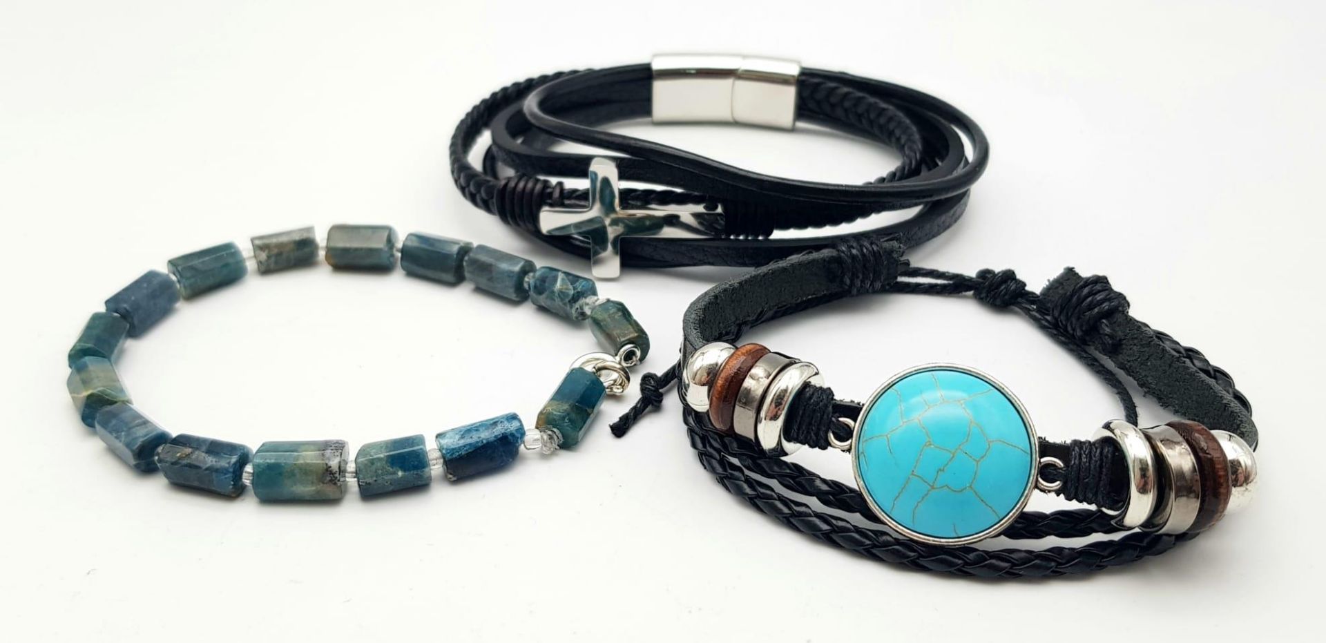 Three Different Styled Bracelets - Two leather and One Agate.