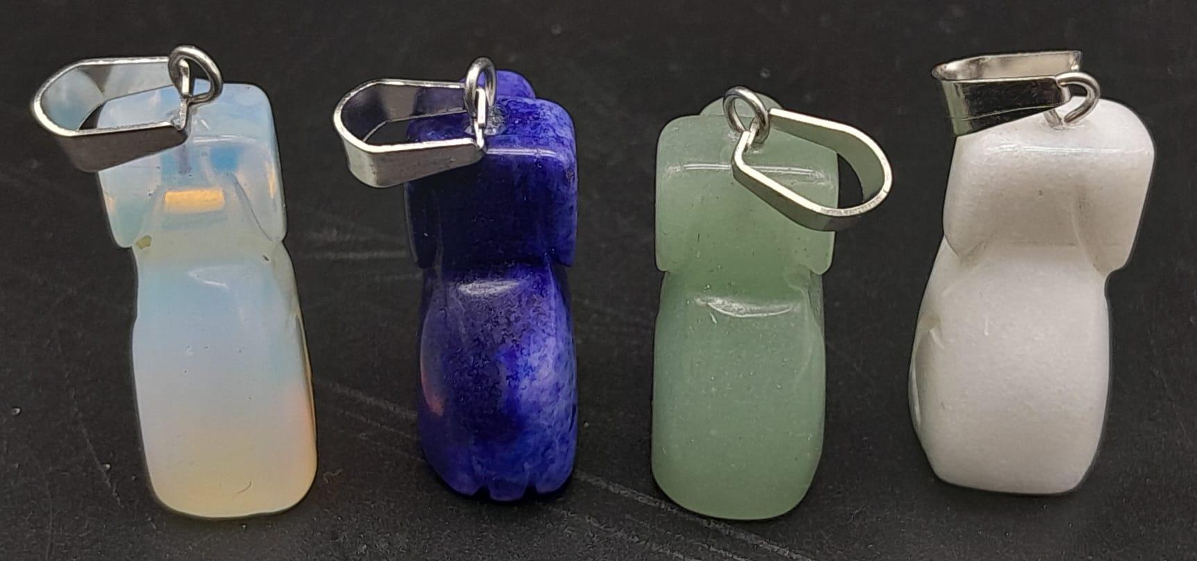 Four Different Gemstone Dog Pendants. Includes: Lapis, jade, opalite and agate. 3cm - Image 2 of 3