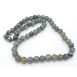 A Jade Beaded Necklace with a 925 Silver Vintage Clasp. Measuring 44cm in length with a total weight