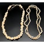 Two Different Style Shell Necklaces. 76 and 125cm.