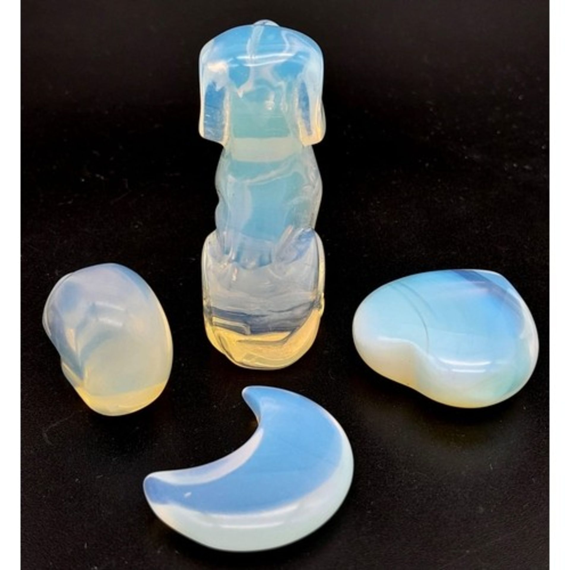 Parcel of 4 Opalite Figurines Featuring a Dog, Skull, Heart & Moon. - Image 2 of 4