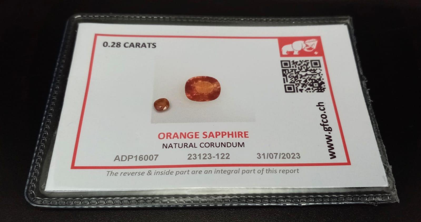 A 0.28ct Orange Sapphire Gemstone - With GFCO certificate. Comes in a sealed package. - Image 2 of 3