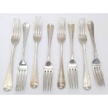 Eight Antique Mid-Size Sterling Silver Cutlery Forks. 17cm. Hallmarks for London 1924. 407g weight.