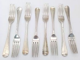 Eight Antique Mid-Size Sterling Silver Cutlery Forks. 17cm. Hallmarks for London 1924. 407g weight.