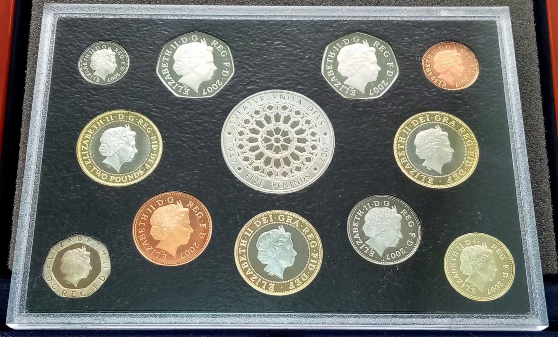 A Royal Mint 2007 Executive Proof Coin Set. 12 coins in total. Comes in a wood presentation case. - Image 2 of 4