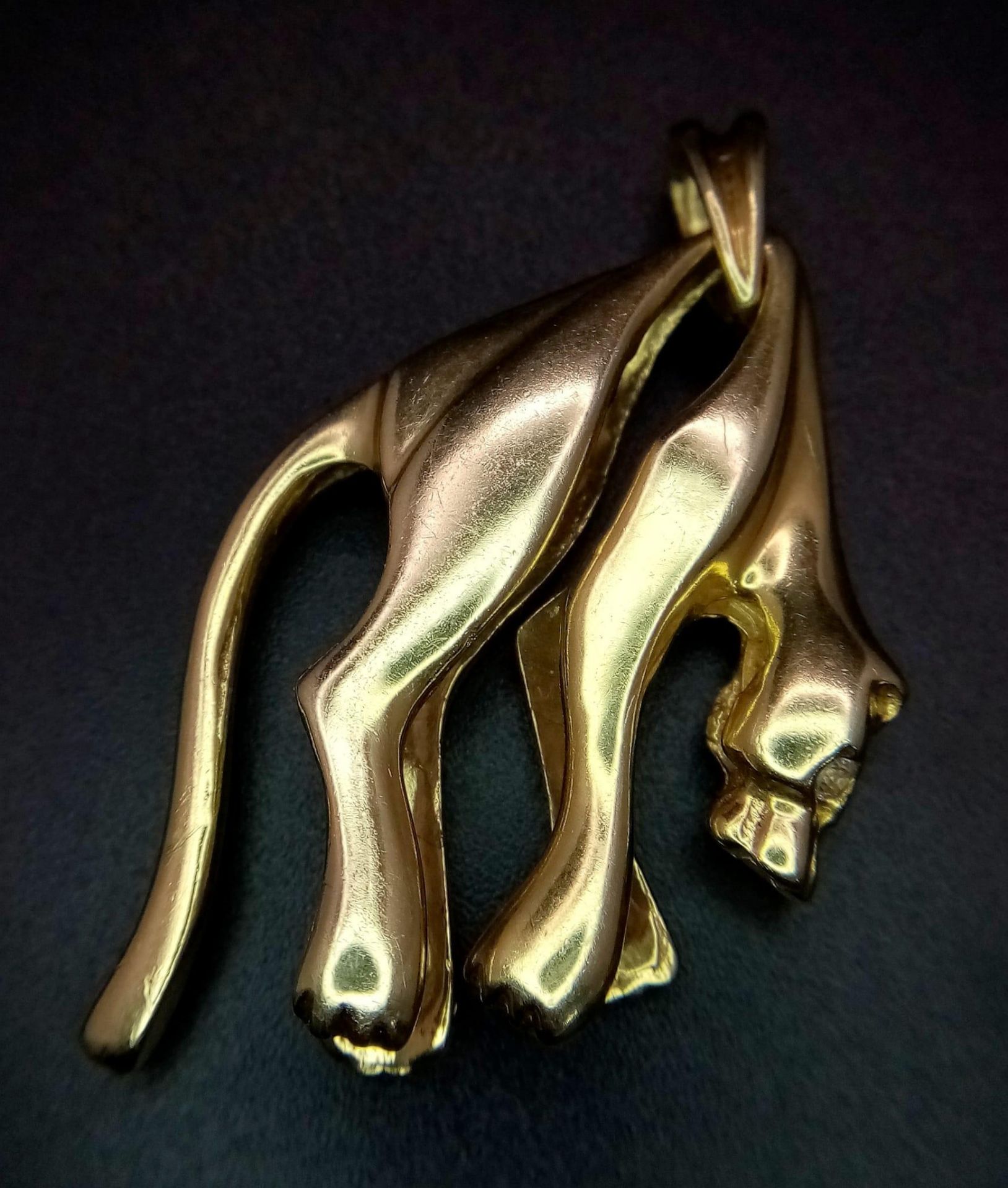 A 14K Yellow Gold Panther Pendant with Diamond Eyes. Ready to pounce - 3cm x 4cm. 17.58g total - Image 2 of 7