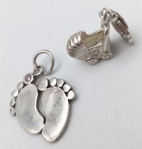 A STERLING SILVER BABY FEET CHARM IDEAL TO BE ENGRAVED WITH DATES AND A INITIALS OF CHILDREN &