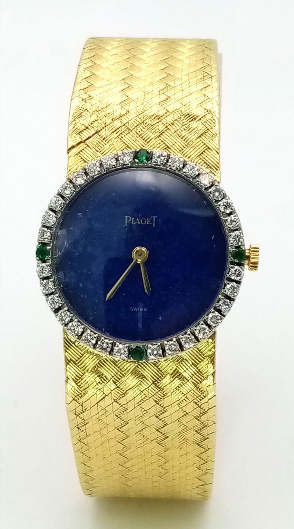 Vintage Ladies Piaget 18ct yellow gold watch, with a lapis lazuli dial (22mm) accented with a