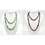 Two Matinee Length Rough Natural Gemstone Necklaces. Aventurine and Rhodonite. 82cm