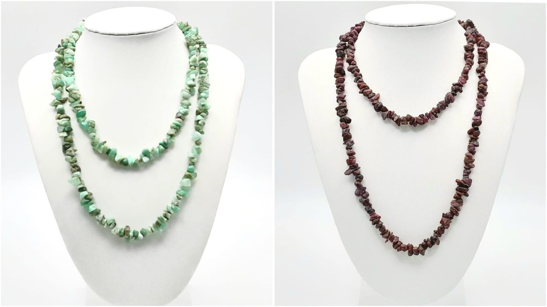 Two Matinee Length Rough Natural Gemstone Necklaces. Aventurine and Rhodonite. 82cm