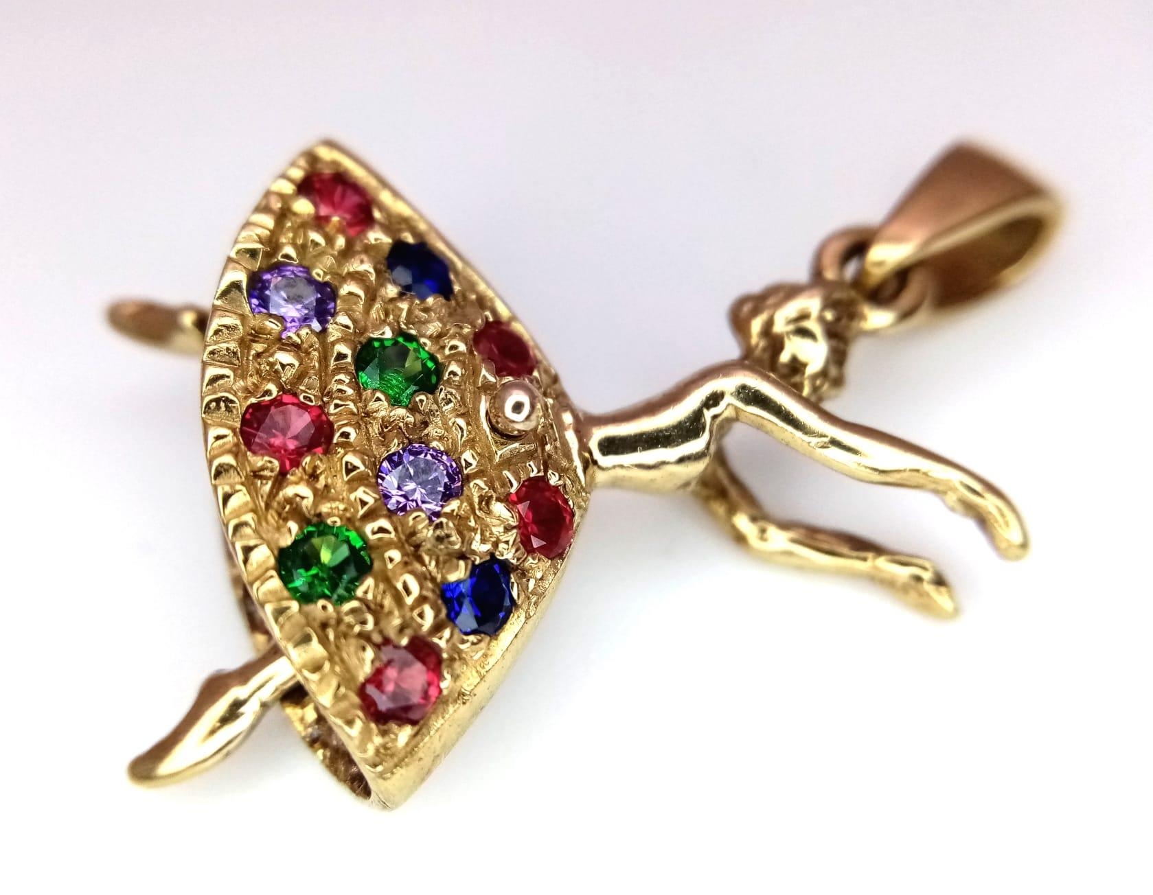 A 9kt Yellow Gold Jewelled Dancing Ballerina Charm/Pendant. Measures 3cm in length. Weight: 5.06g - Image 2 of 6