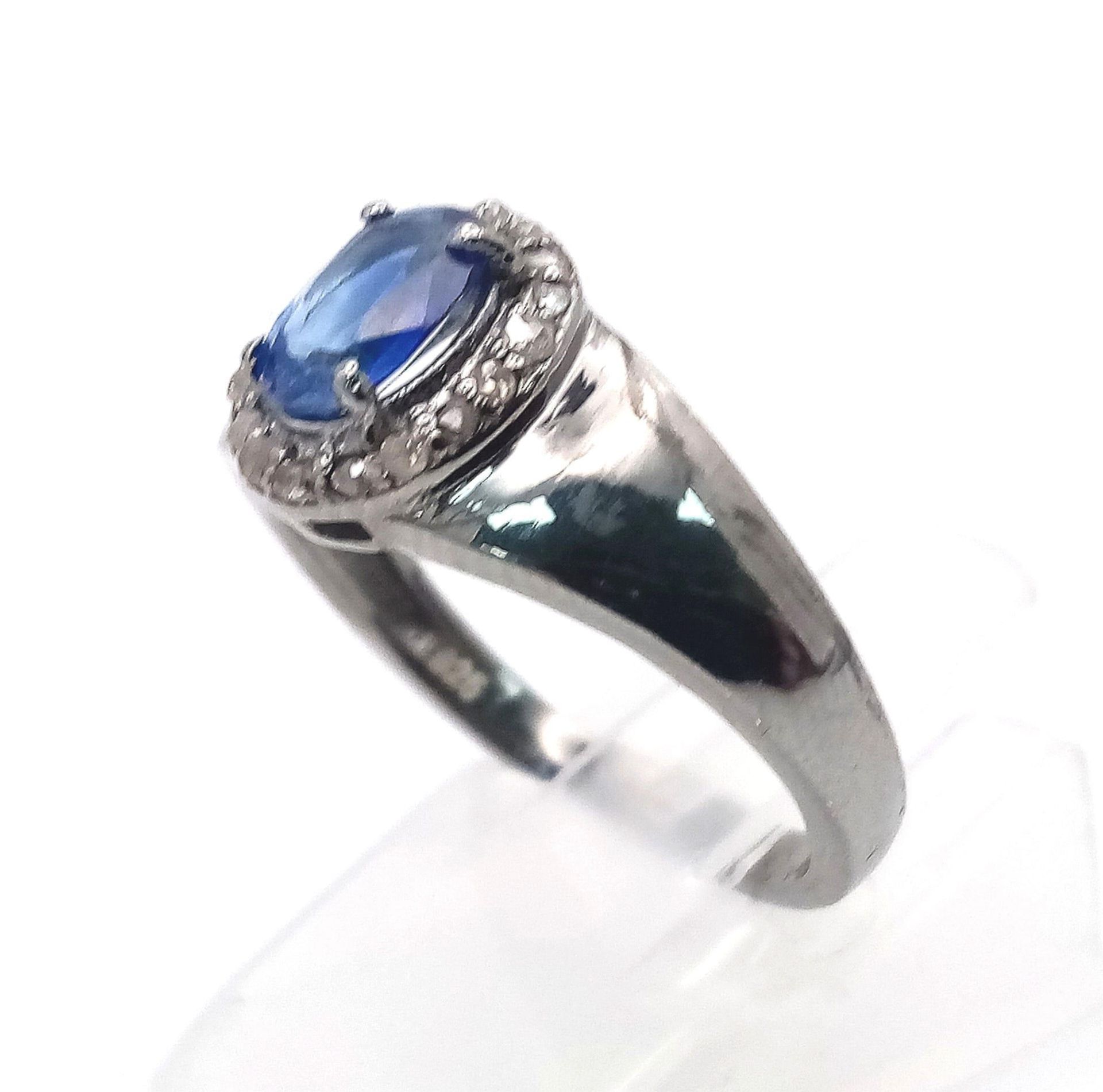 A Kyanite and Diamond Ring set in 925 Silver with a Black Rhodium Coating. Size O. Kyanite- 0. - Image 2 of 5