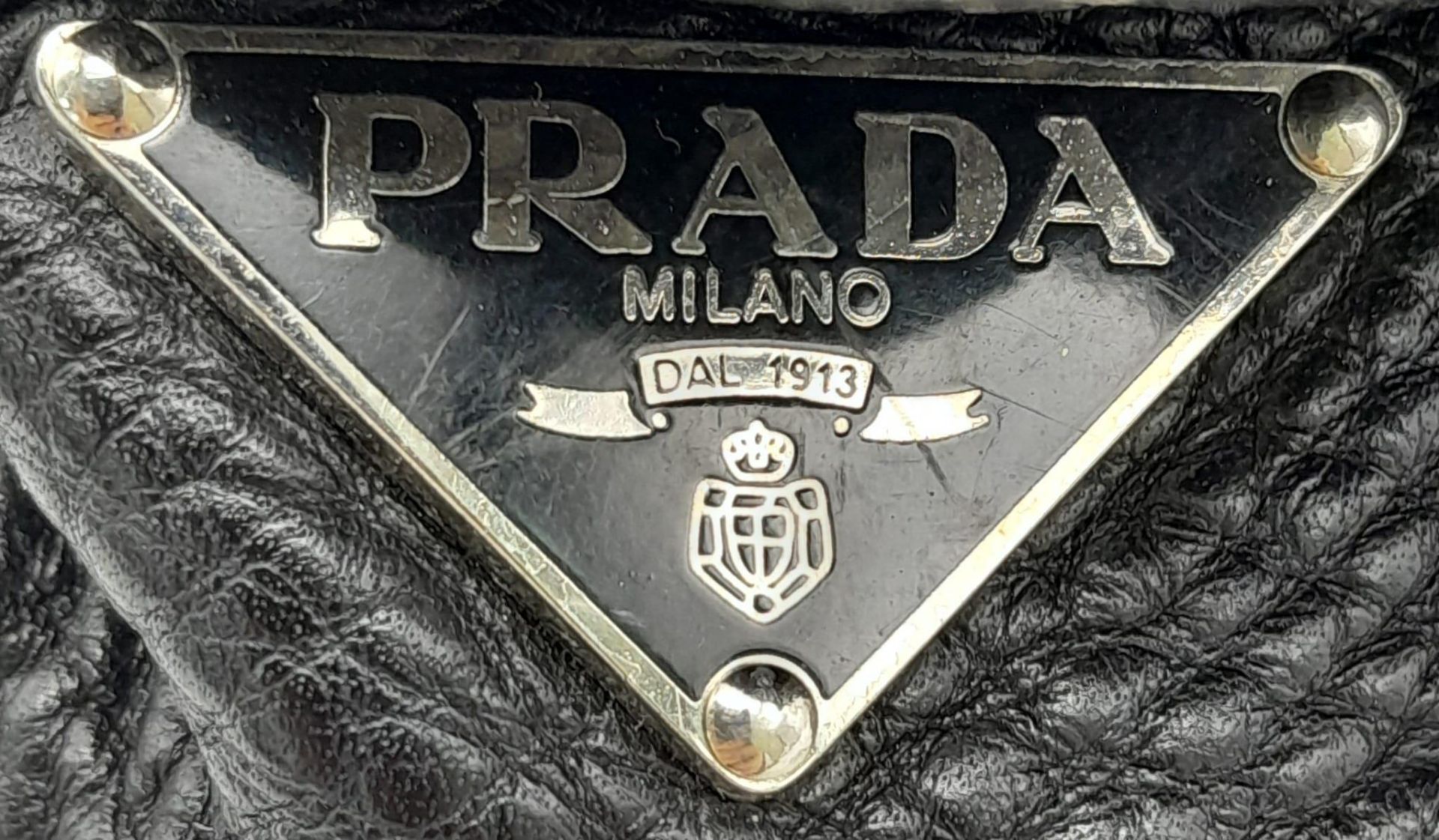 A Prada Black Vitello Shoulder Bag. Leather exterior with silver-toned hardware, two straps, push - Bild 14 aus 16