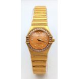 An Omega 18K Yellow Gold Constellation Ladies Watch. 18K gold bracelet and case - 23mm. Gold tone