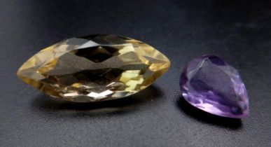 A Lot of 15.35Ct Marquise Faceted Lemon Quartz & 4.50 Ct Pear Faceted Amethyst. GLI Certified.