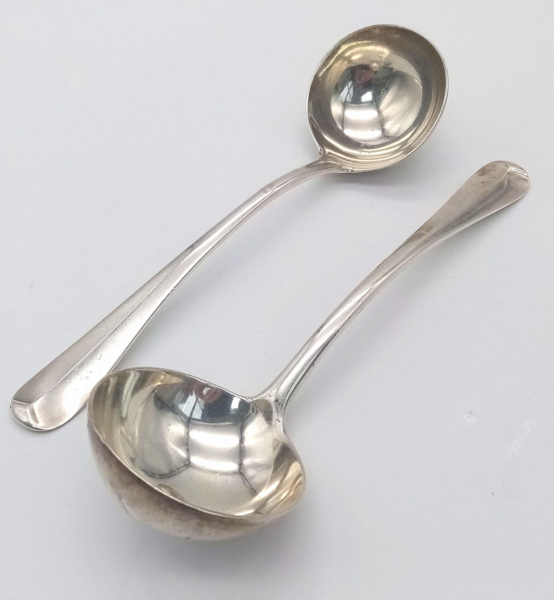 Two Antique Mid-Size Sterling Silver Ladles. 18cm. 158g. Hallmarks for London 1923