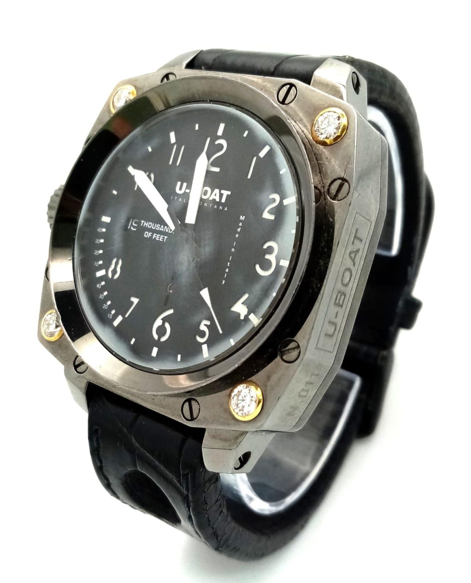 A U Boat Italo Fontana Gents Divers Watch. Italian made. Black leather strap. Stainless steel case - - Image 2 of 9