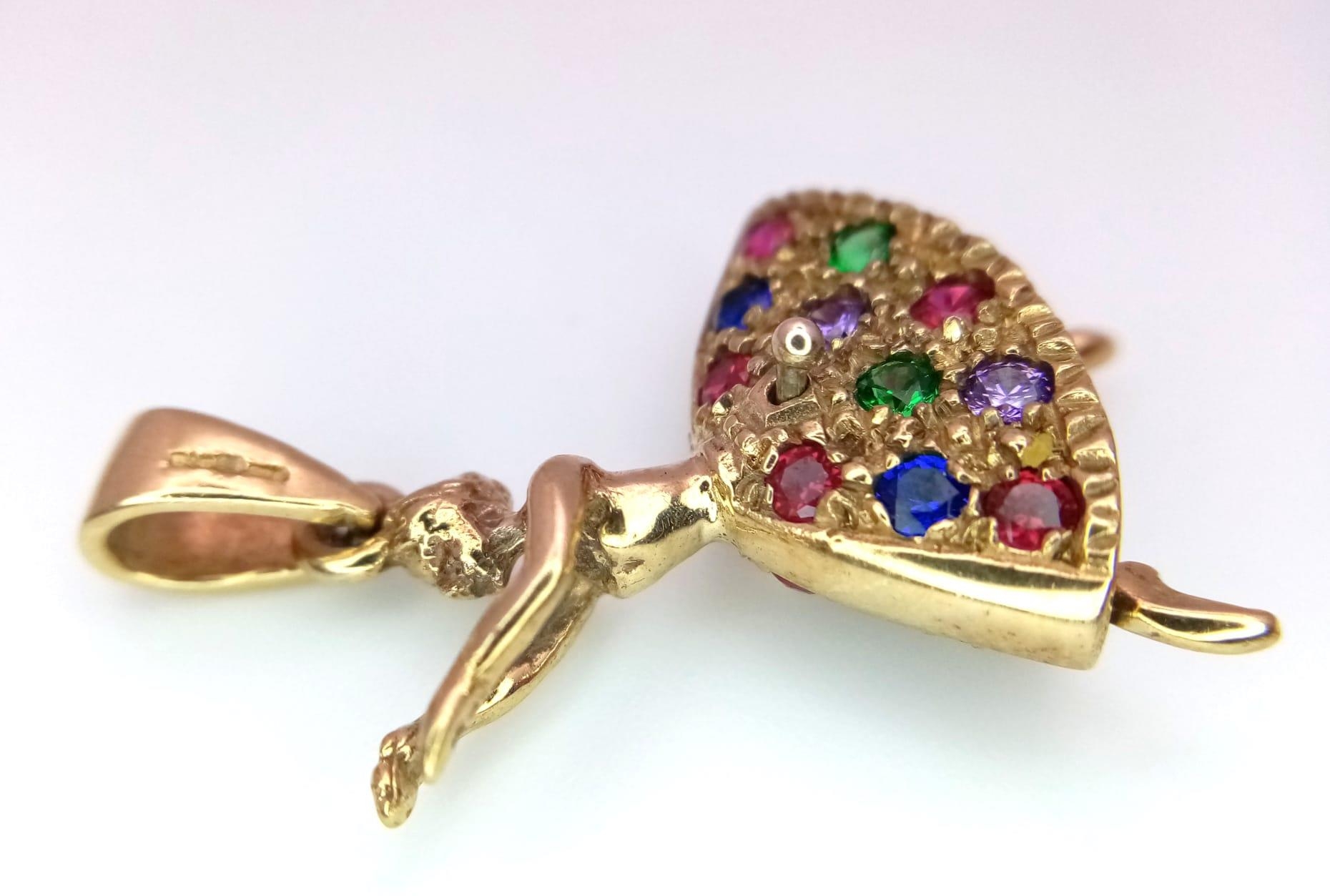 A 9kt Yellow Gold Jewelled Dancing Ballerina Charm/Pendant. Measures 3cm in length. Weight: 5.06g - Image 3 of 6