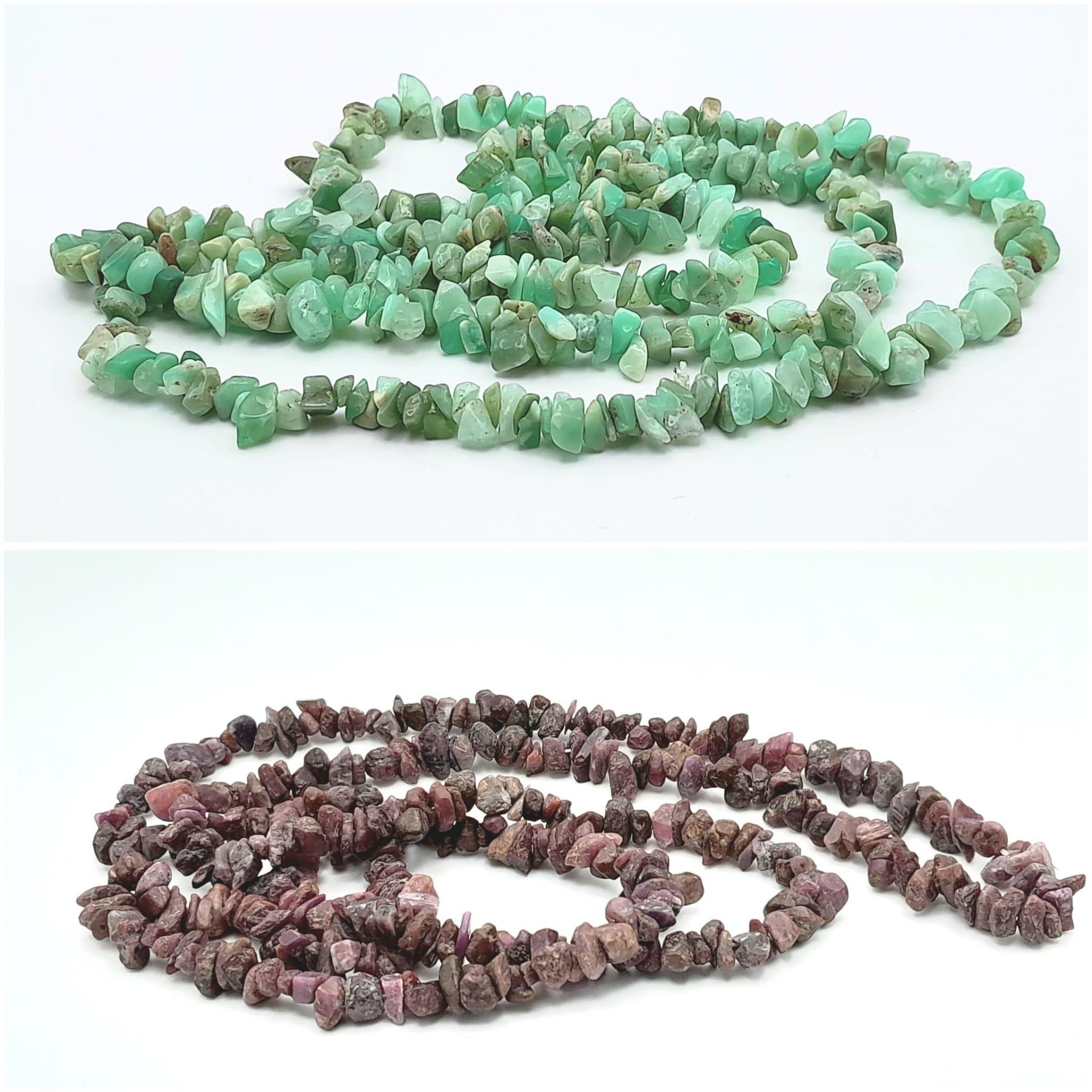 Two Matinee Length Rough Natural Gemstone Necklaces. Aventurine and Rhodonite. 82cm - Bild 3 aus 3