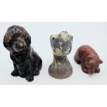 A trio of Stone Carved Animals. Featuring a Eagle, Dog and Bear. Various sizes, ranging within a