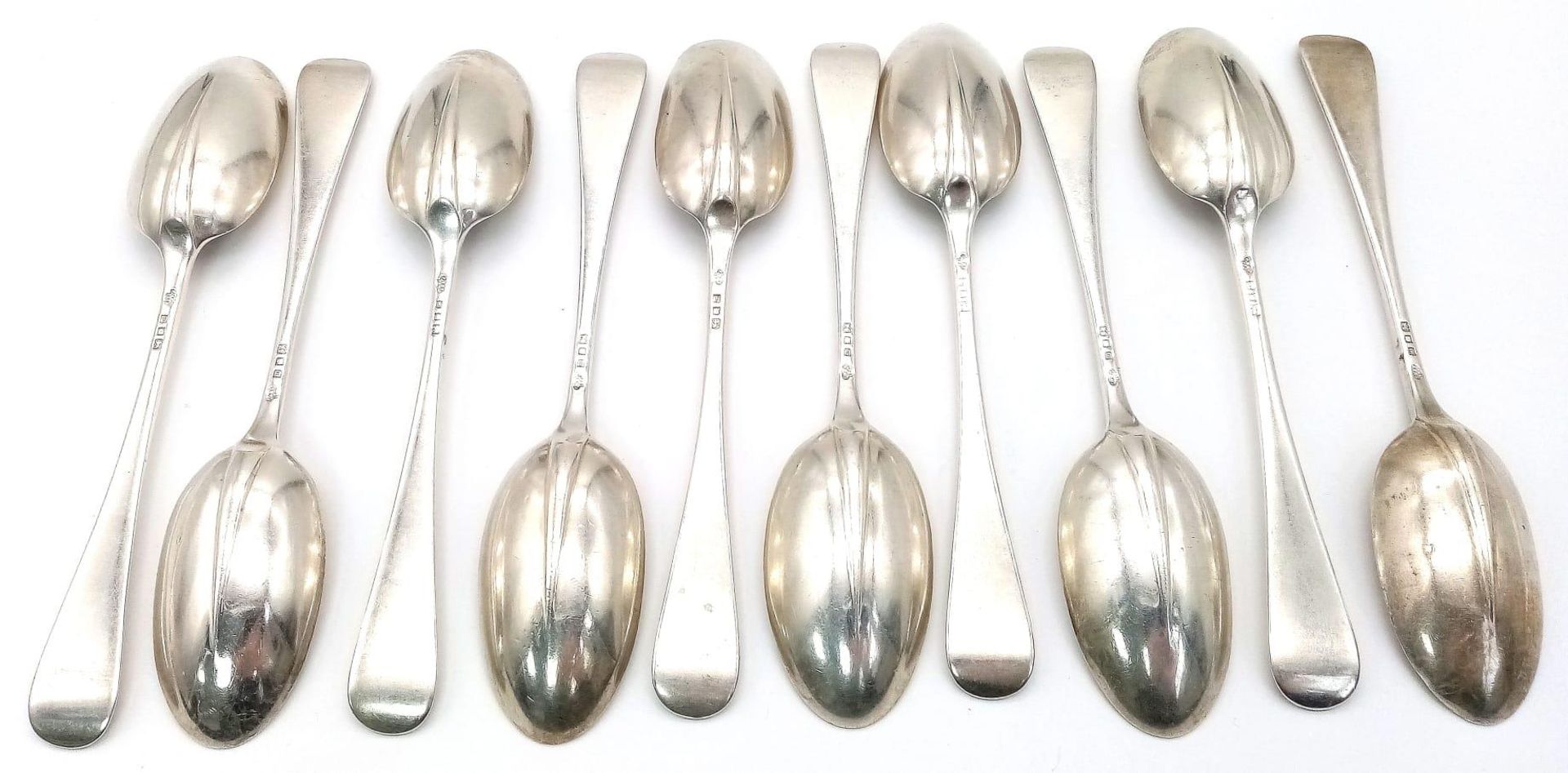 Ten Mid-Size Sterling Silver Antique Spoons. 17cm. 546g total weight. Hallmarks for London 1924. - Image 2 of 3