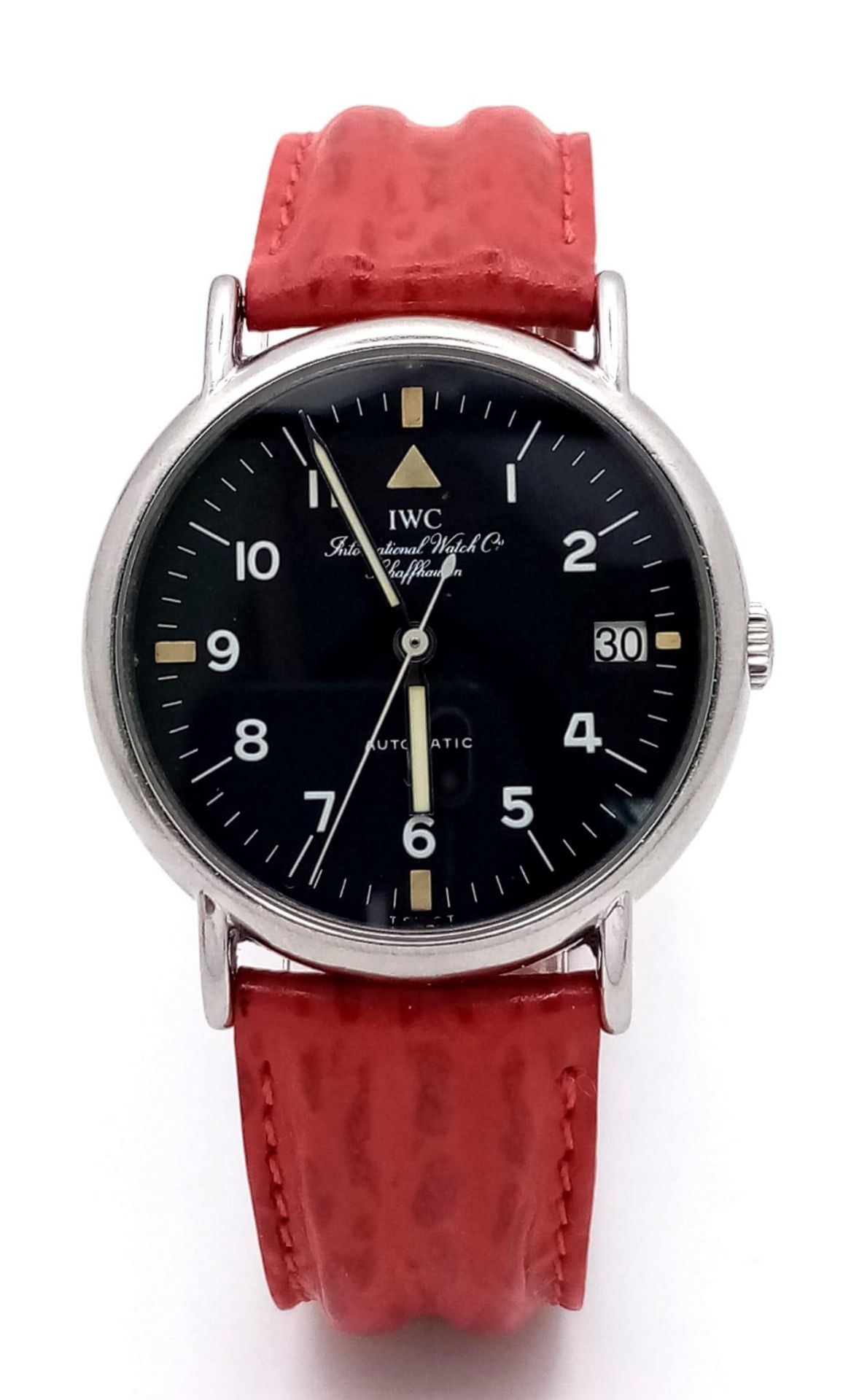 AN I.W.C. "SCHAFFHAUSEN" MID SIZE AUTOMATIC WATCH , BLACK DIAL AND GOOD WORKING ORDER. 34mm - Image 2 of 6