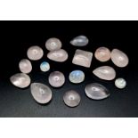 47Ct Cabochon, Rose Quartz Gemstones Lot , Mix Shapes.