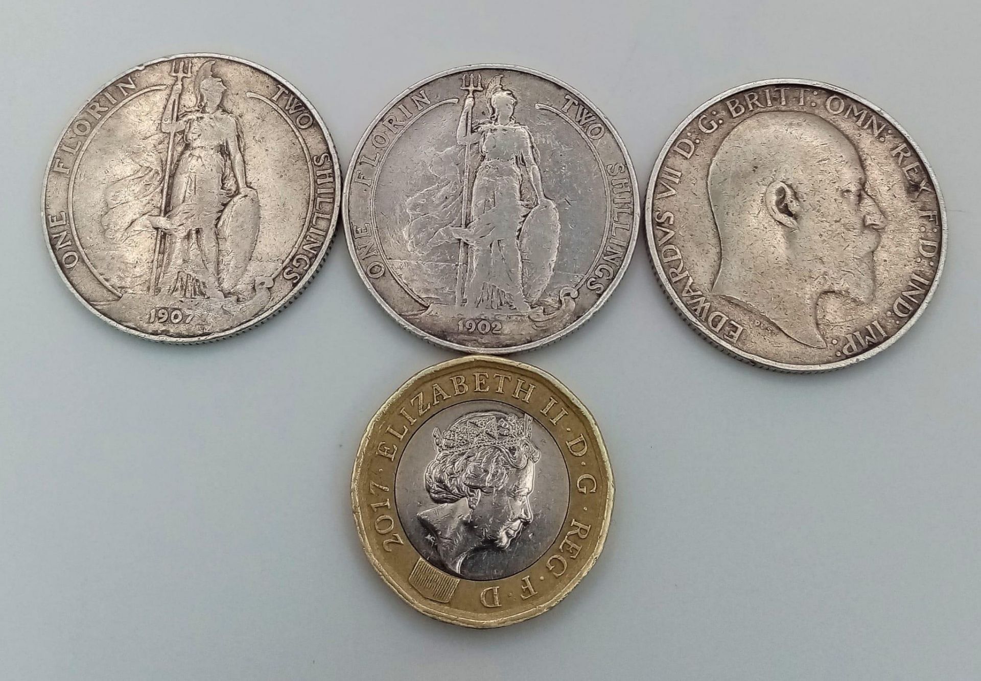 Three Edward VII Silver Florins. 1902, 03 and 07. Please see photos for conditions. - Bild 2 aus 2