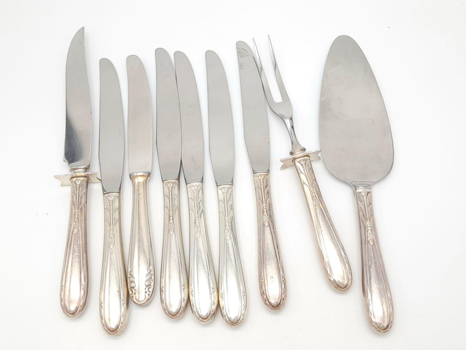 A Selection of Nine Vintage Sterling Silver Cutlery and Utensils of the Same Handle Design. Please