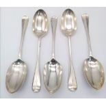 Five Antique Sterling Silver Large Serving Spoons. 21cm. Hallmarks for London 1924. 410g weight.