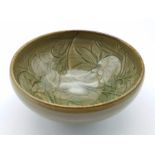 An Antique Chinese Celadon Peony Porcelain Bowl. Wonderful floral pattern with green foliage