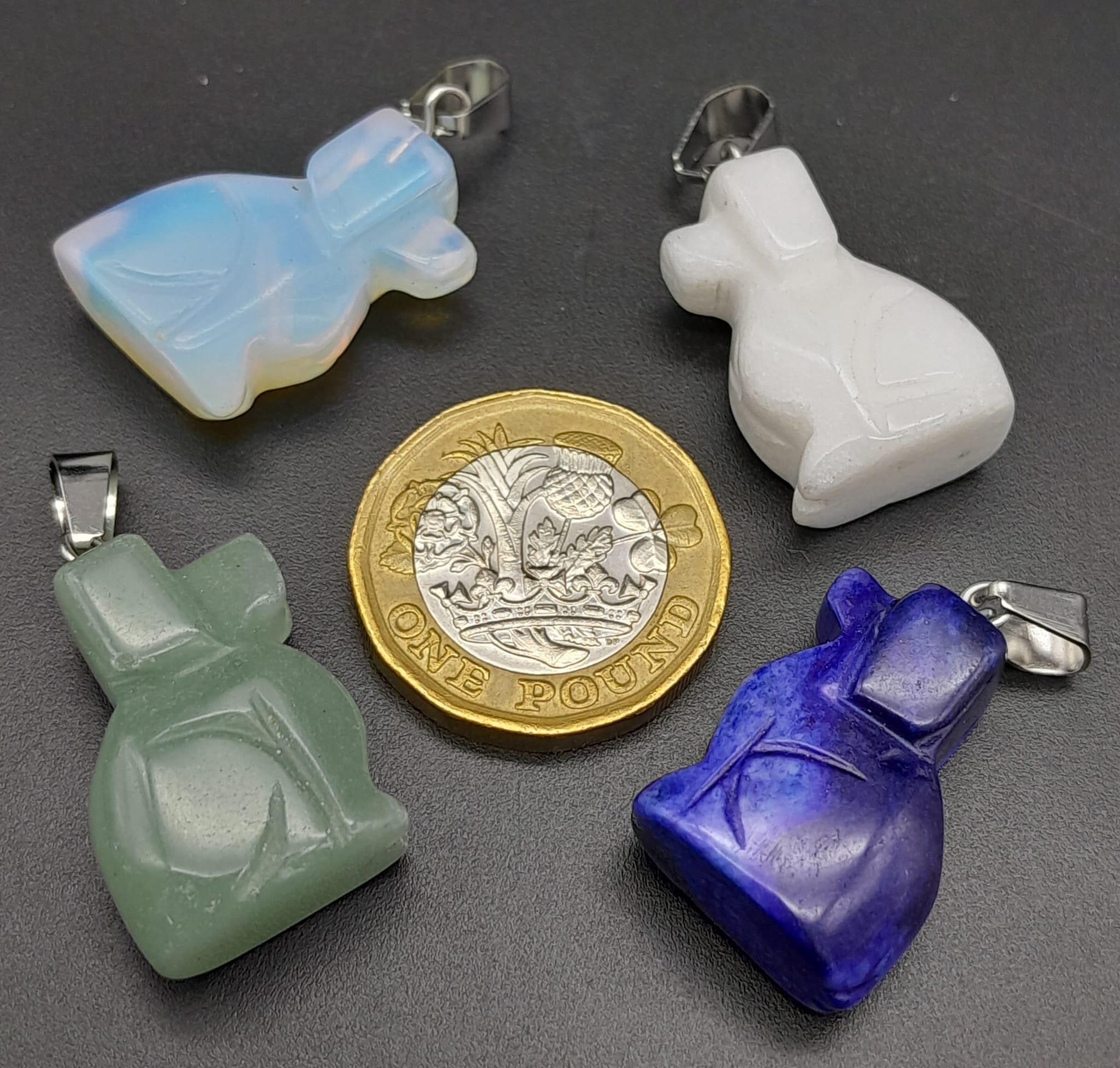 Four Different Gemstone Dog Pendants. Includes: Lapis, jade, opalite and agate. 3cm - Image 3 of 3