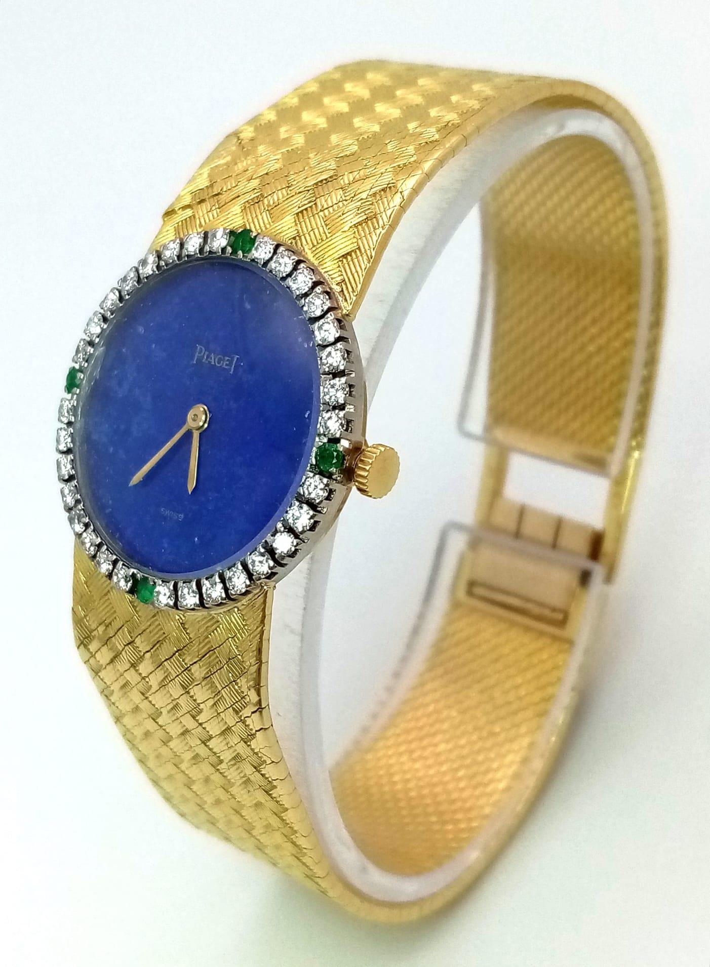 Vintage Ladies Piaget 18ct yellow gold watch, with a lapis lazuli dial (22mm) accented with a - Image 4 of 8