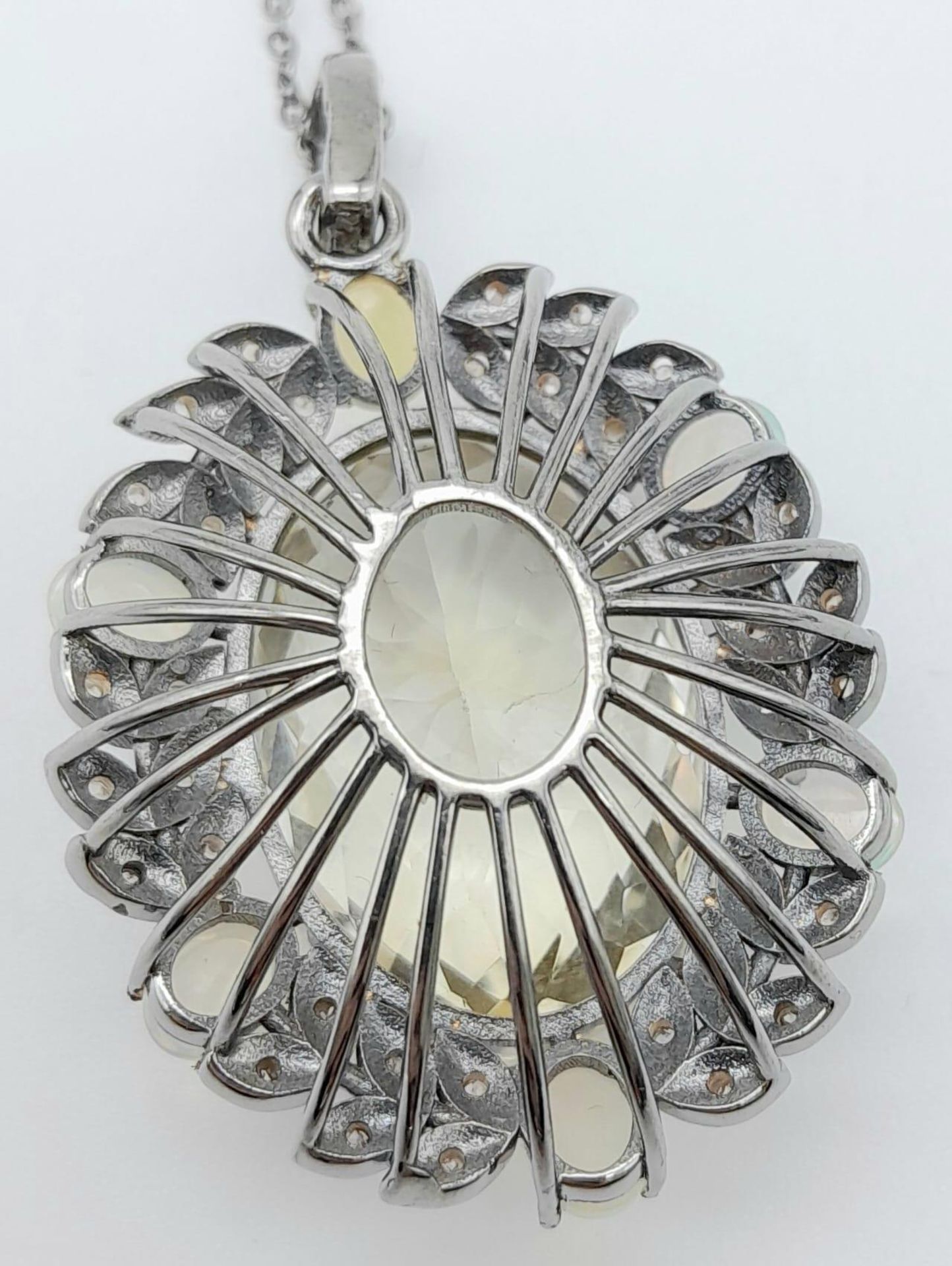 A Citrine Pendant with Opal and Diamond Surround on 925 Silver Chain.22ct citrine, 1.30ctw opals, - Image 5 of 6