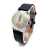 A Vintage Zenith Ladies Watch. Brown leather strap. Stainless steel case - 28mm. Silver tone dial