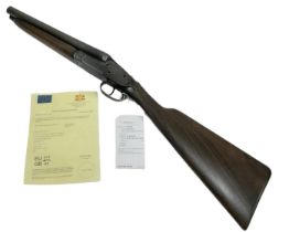 A "SARASQUETA" 12 GUAGE SAWN OFF DOUBLE BARELLED SHOTGUN. COMES WITH EU DEACTIVATION CERTIFICATE. NO