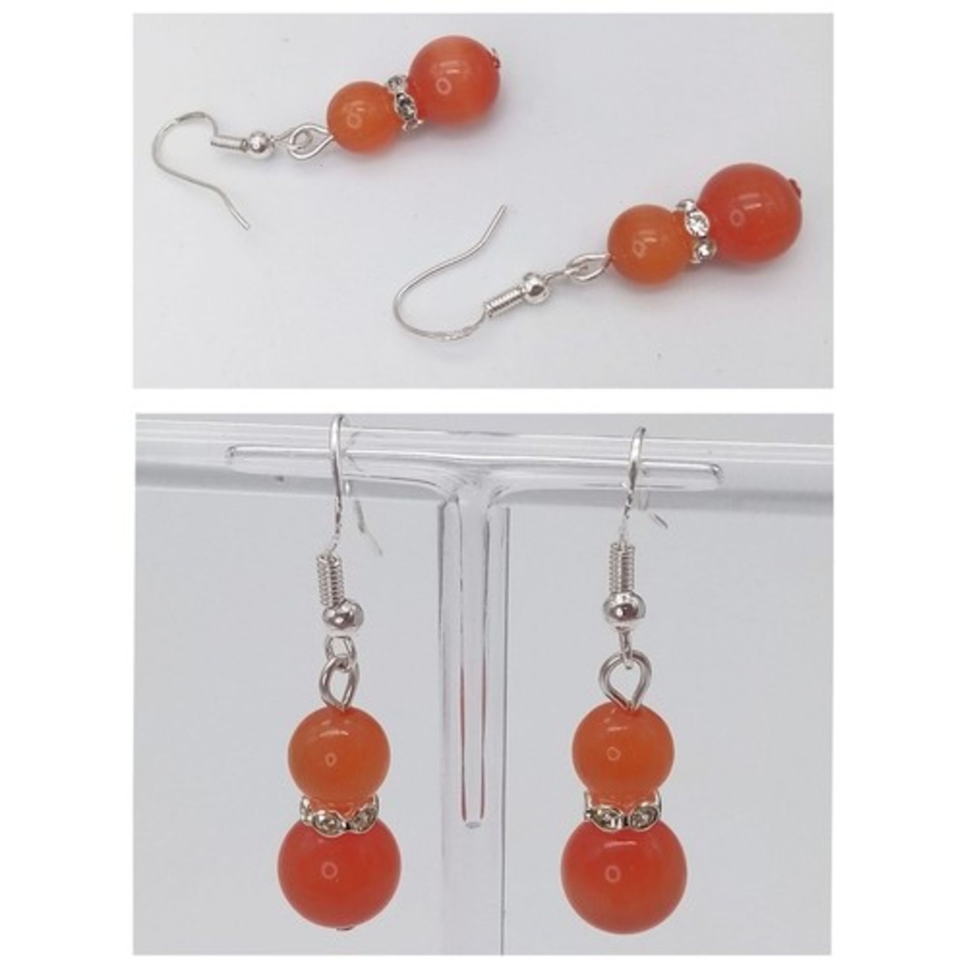 Three Pairs of Different Coloured Gemstone Drop Earrings. 3cm drop. - Image 2 of 5