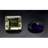 A Lot of 7.45Ct Oval Faceted Amethyst & 15.05 Ct Rectangular Faceted Lemon Quartz. GLI Certified.