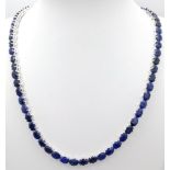 A Blue Sapphire Gemstone Tennis Necklace set in 925 Silver. 45cm length. 39.7g total weight. CD-1229