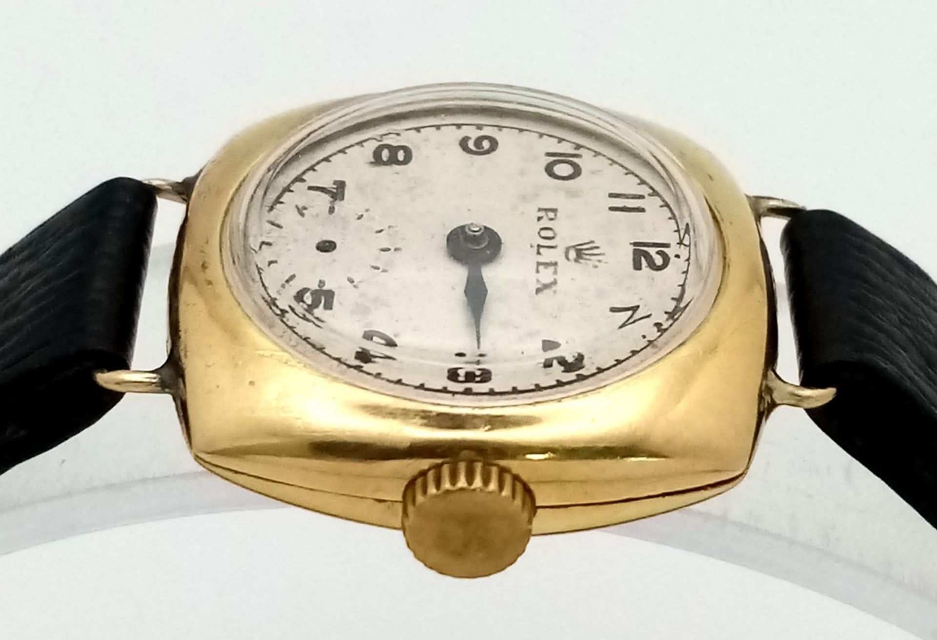 A Rare Vintage (1950s) Rolex Ladies 18k Gold Mechanical Watch. Black leather strap. 18k gold - Image 5 of 10