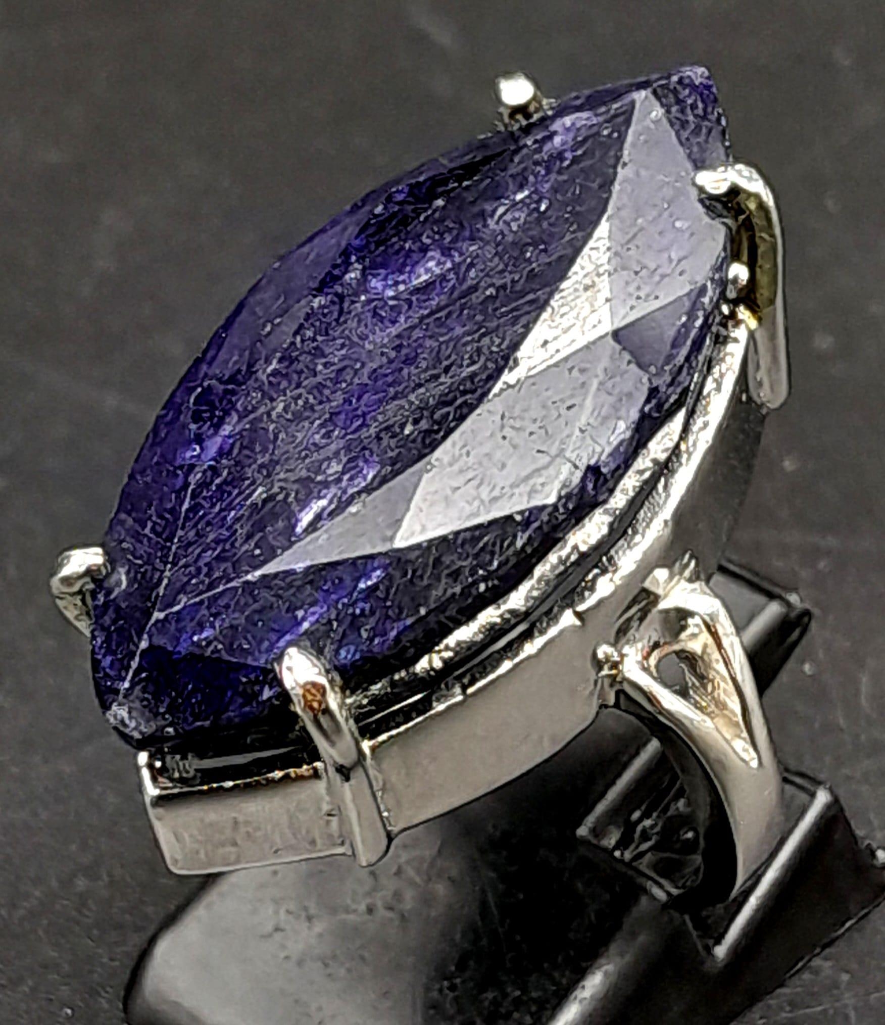 A Marquise Cut Blue Sapphire 925 Silver Ring. Size M. Sapphire - 60ct. 12.70g total weight. Comes - Image 2 of 5