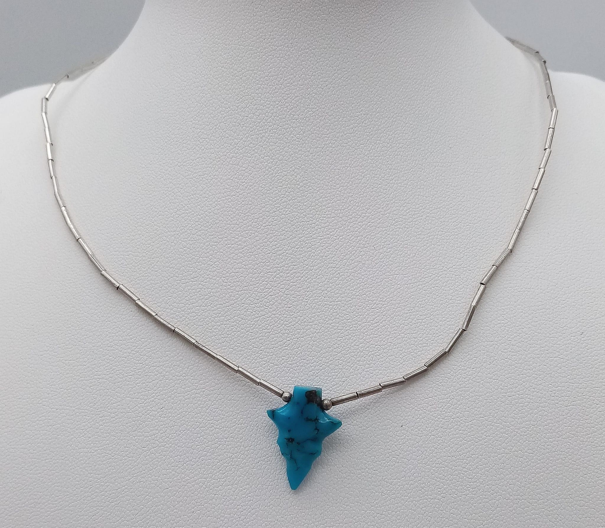 Trio of Sterling Silver Necklaces. One plain necklace, one with a turquoise pendant and the third - Image 7 of 8