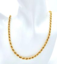 A 9K Yellow Gold Rope Chain/Necklace. 60cm length. 13.2g weight.