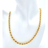 A 9K Yellow Gold Rope Chain/Necklace. 60cm length. 13.2g weight.