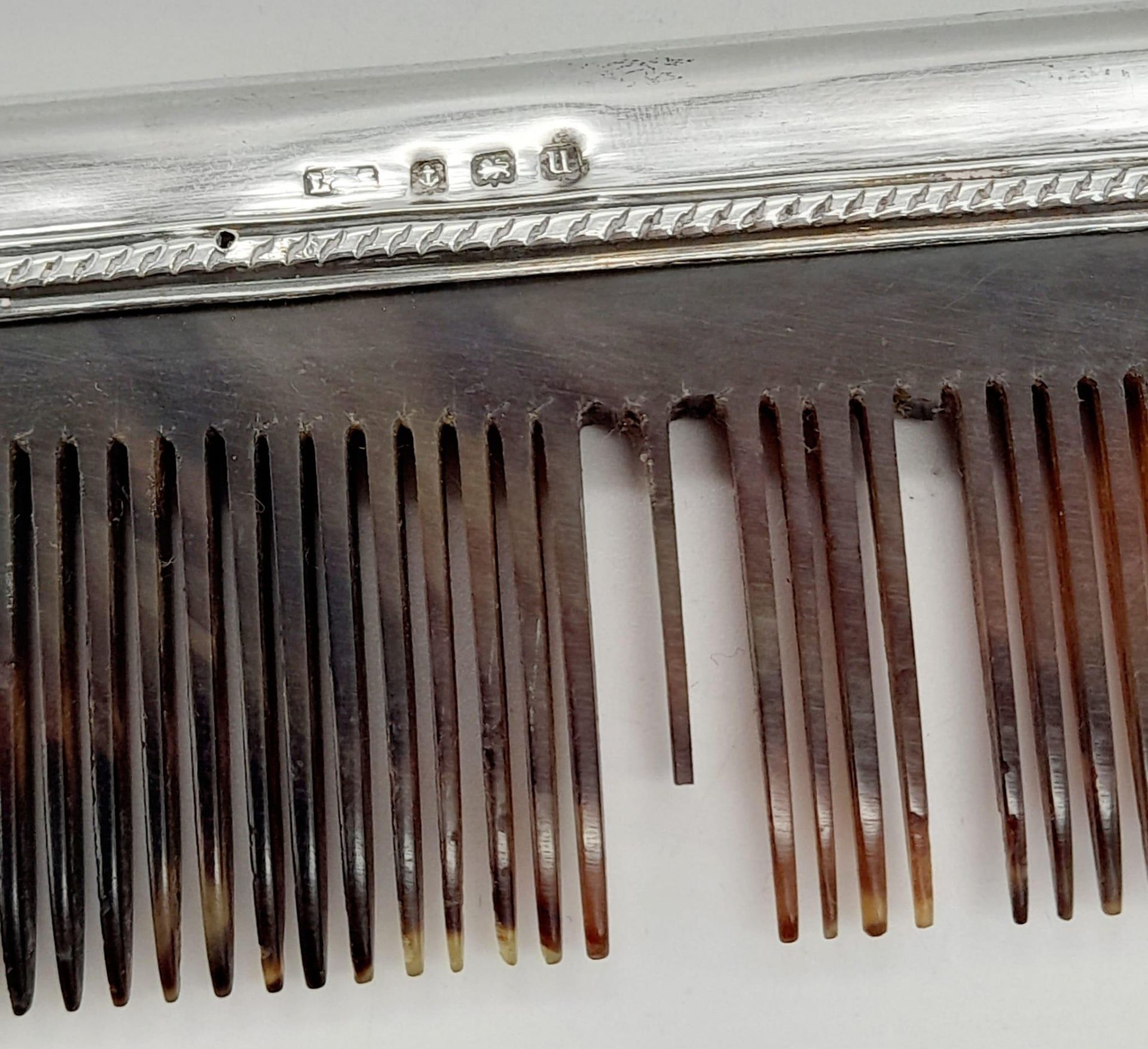 An Antique Sterling Silver Hair, Clothes Brush and Comb Set. Hallmarks for Birmingham 1919. Makers - Image 9 of 12