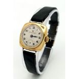 A Rare Vintage (1950s) Rolex Ladies 18k Gold Mechanical Watch. Black leather strap. 18k gold