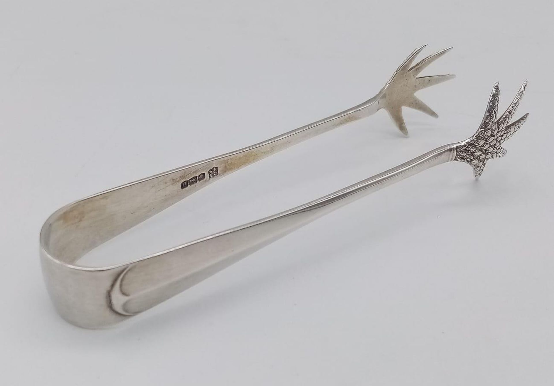 An antique sterling silver Eagle claw sugar tongs. Full hallmarks Birmingham, 1937. Total weight - Image 2 of 4